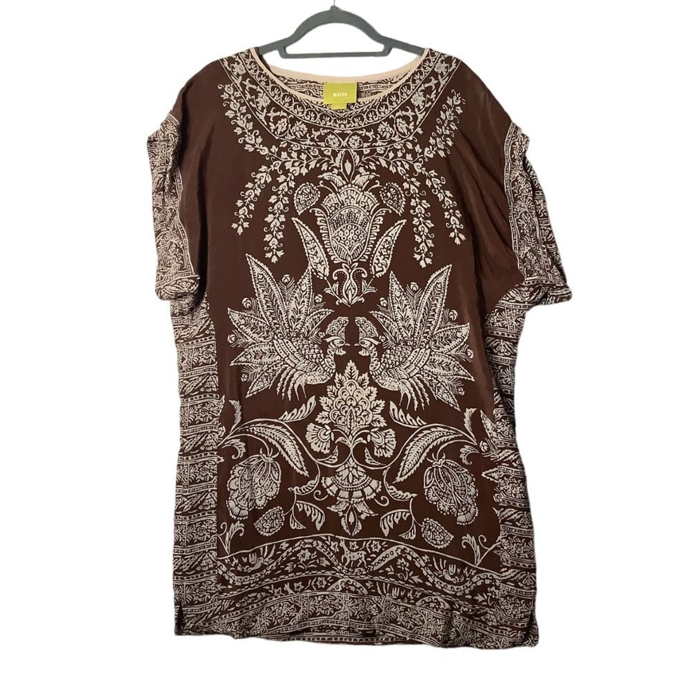 Anthropologie Maeve‎ Shift Dress Women Size Small Silk Lined Brown Cream Birds